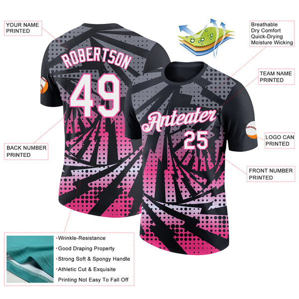 Custom Black White-Pink Lightning Gradient Dot Performance T-Shirt