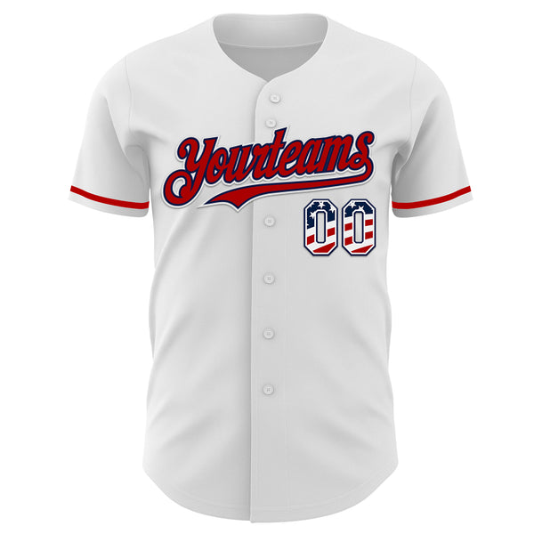 Custom White USA Flag Navy-Red Authentic Baseball Jersey