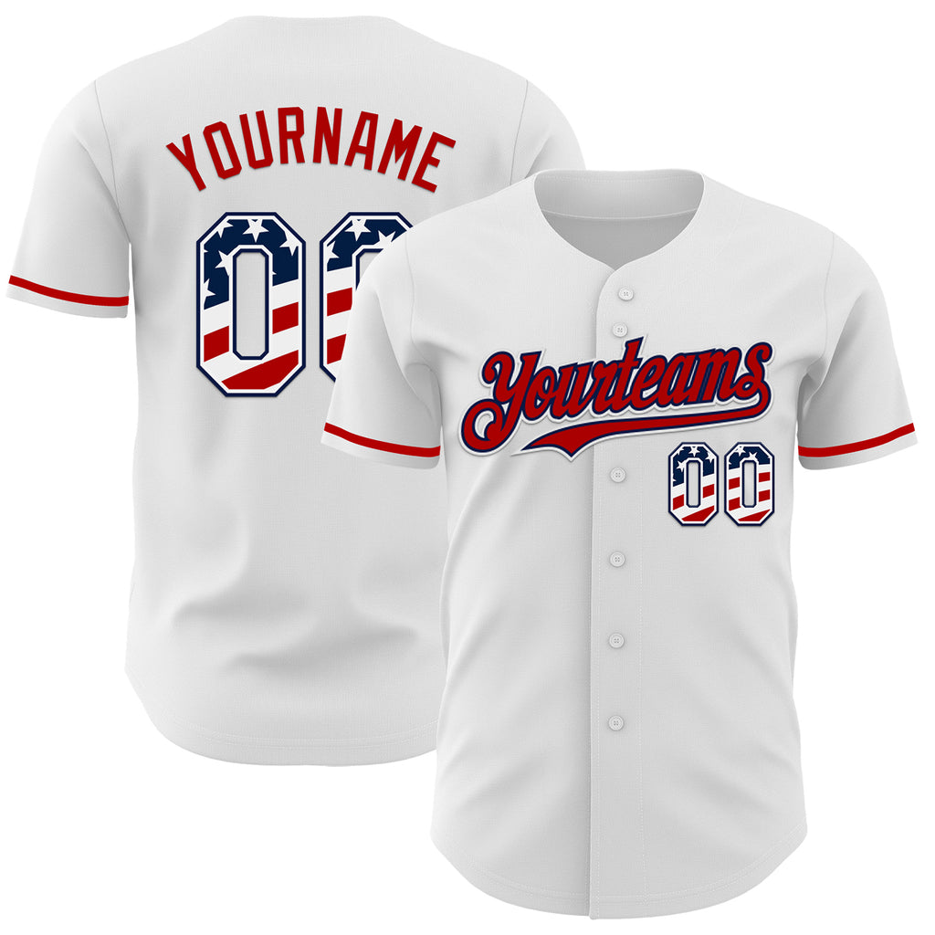 Custom White USA Flag Navy-Red Authentic Baseball Jersey