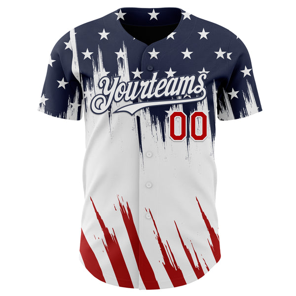 Custom Navy Red-White USA American Flag Authentic Baseball Jersey