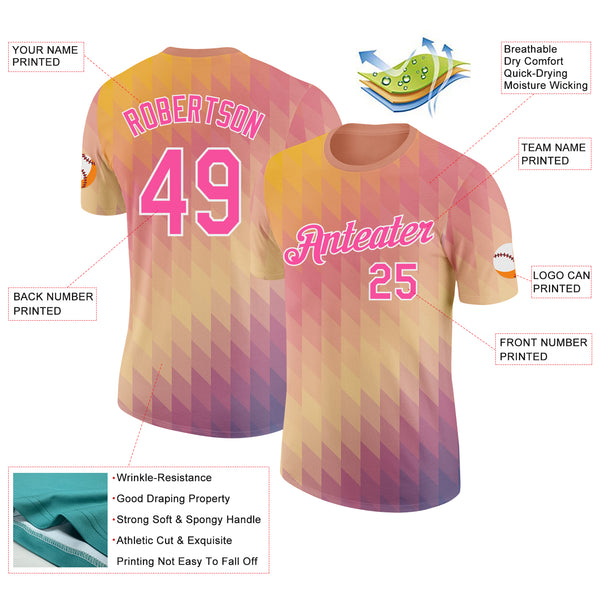 Custom Yellow Pink-White Geometric Gradient Digital Mosaic Performance T-Shirt