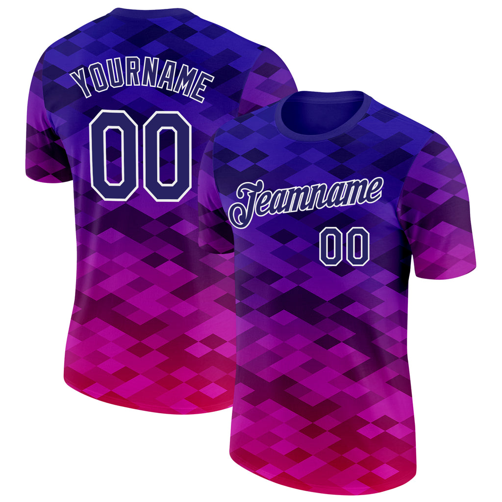 Custom Purple Dark Purple Pink-White Geometric Gradient Digital Mosaic Performance T-Shirt