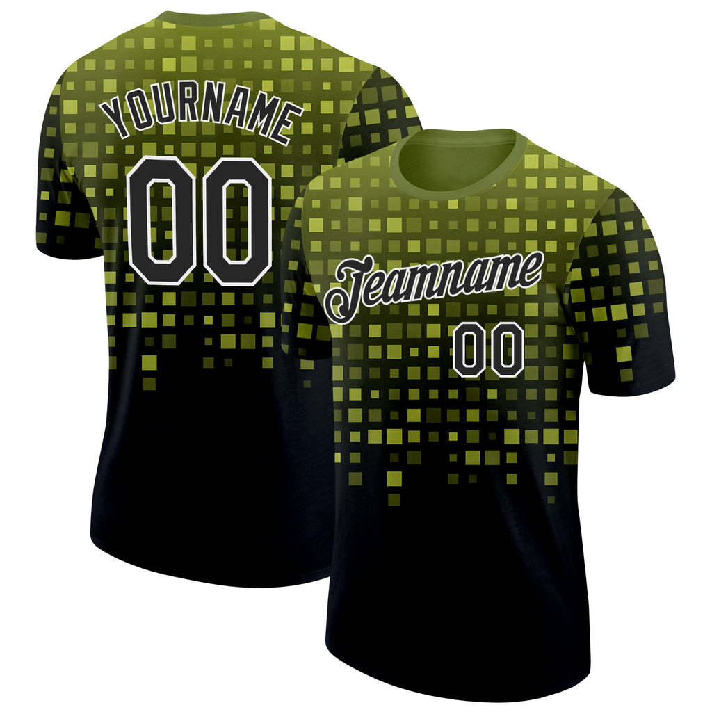 Custom Green Black-White Geometric Digital Mosaic Performance T-Shirt