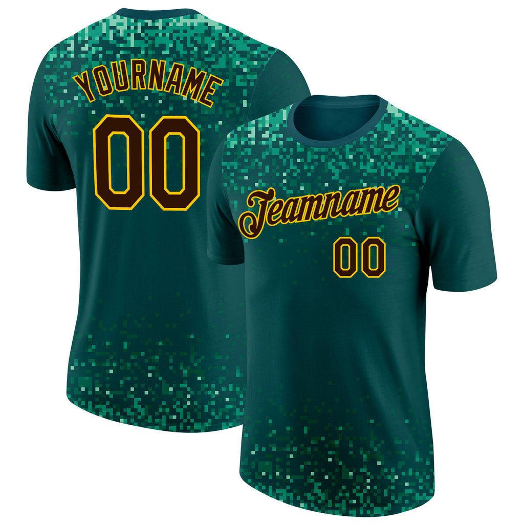 Custom Green Brown-Gold Geometric Digital Mosaic Performance T-Shirt