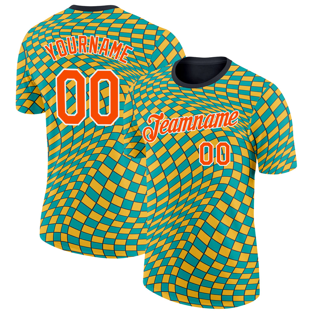 Custom Green Orange Yellow Black-White Geometric Digital Mosaic Performance T-Shirt