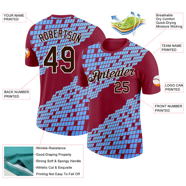 Custom Cardinal Brown Blue-White Geometric Digital Mosaic Performance T-Shirt