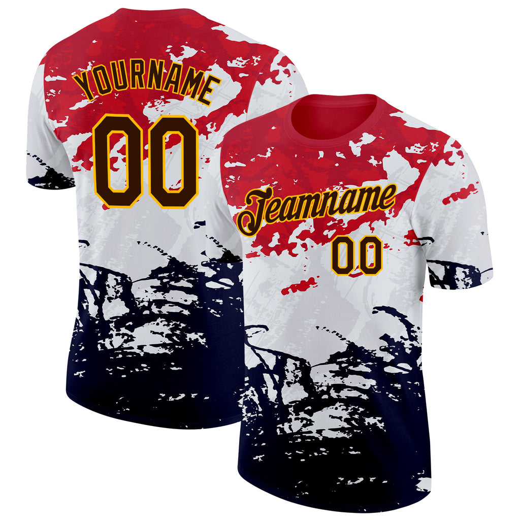 Custom Red Brown Black-Yellow Grunge Paint Splatter Performance T-Shirt