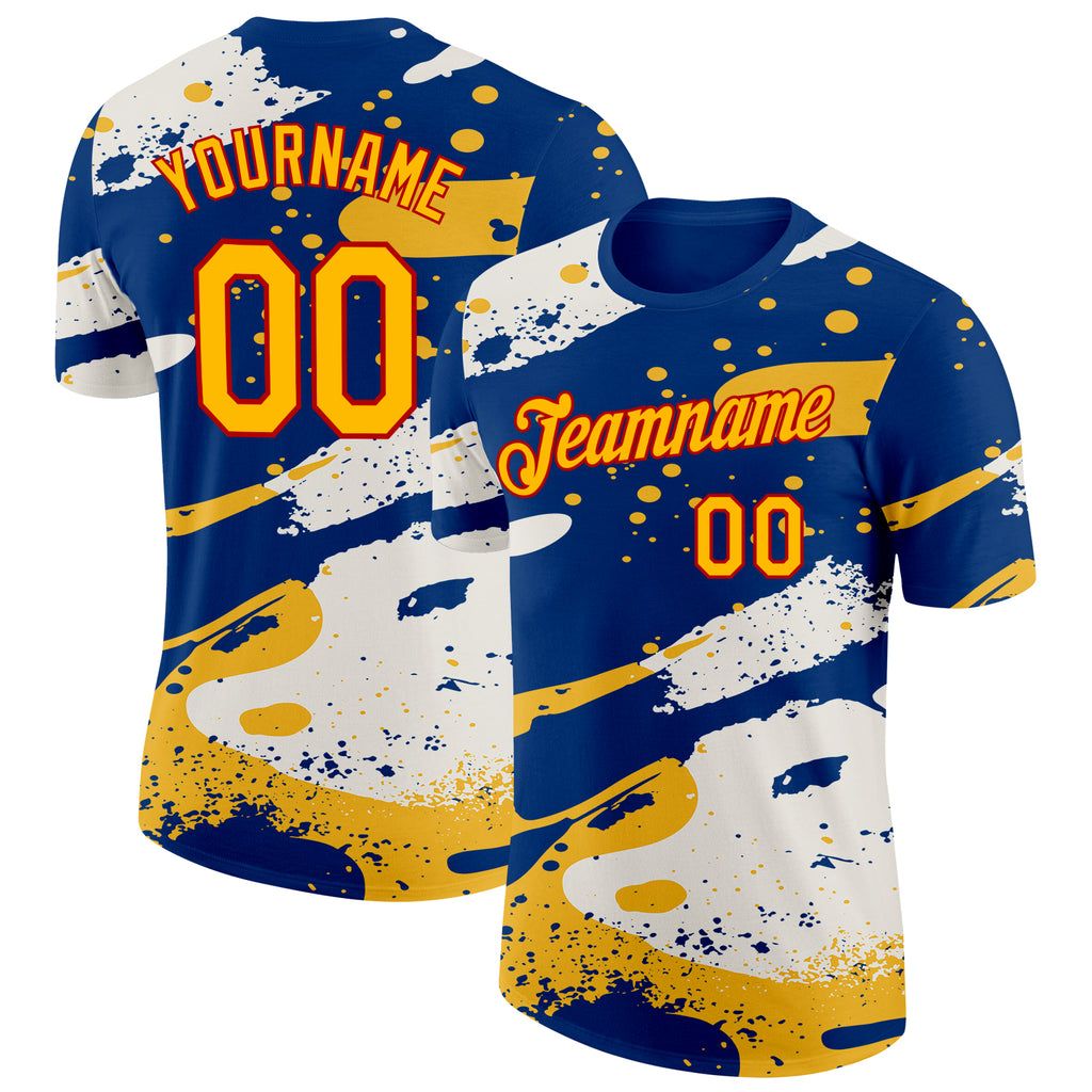 Custom US Navy Blue Yellow-Red Grunge Paint Splatter Performance T-Shirt