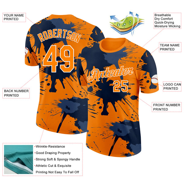 Custom Bay Orange Blue-White Grunge Paint Splatter Performance T-Shirt