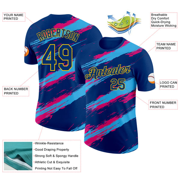 Custom US Navy Blue Pink-Yellow Grunge Paint Splatter Performance T-Shirt