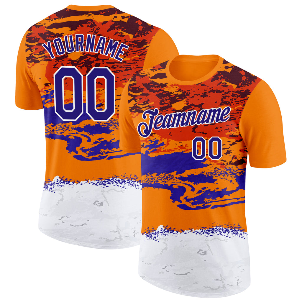 Custom Bay Orange Dark Purple-White Grunge Paint Splatter Performance T-Shirt