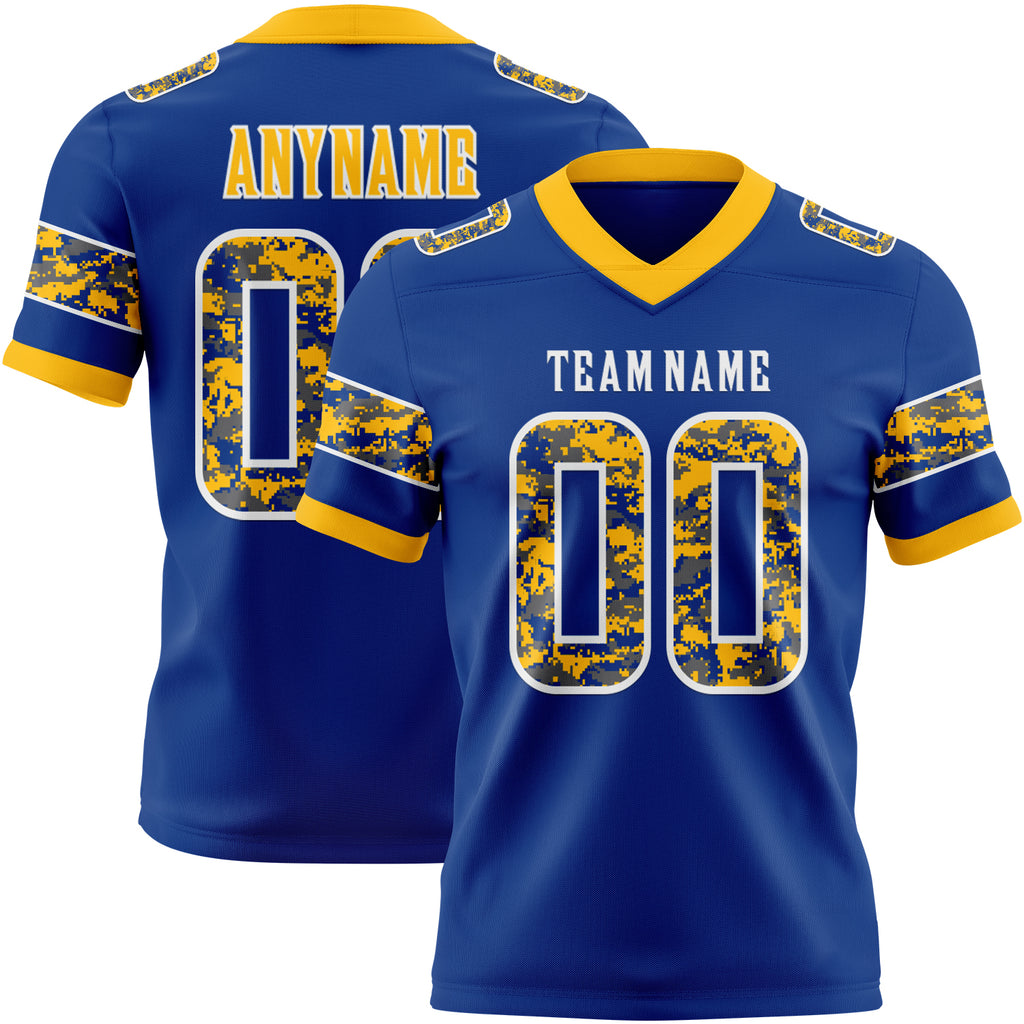 Custom Royal Camo White-Gold Authentic Digital Camouflage Panel Football Jersey