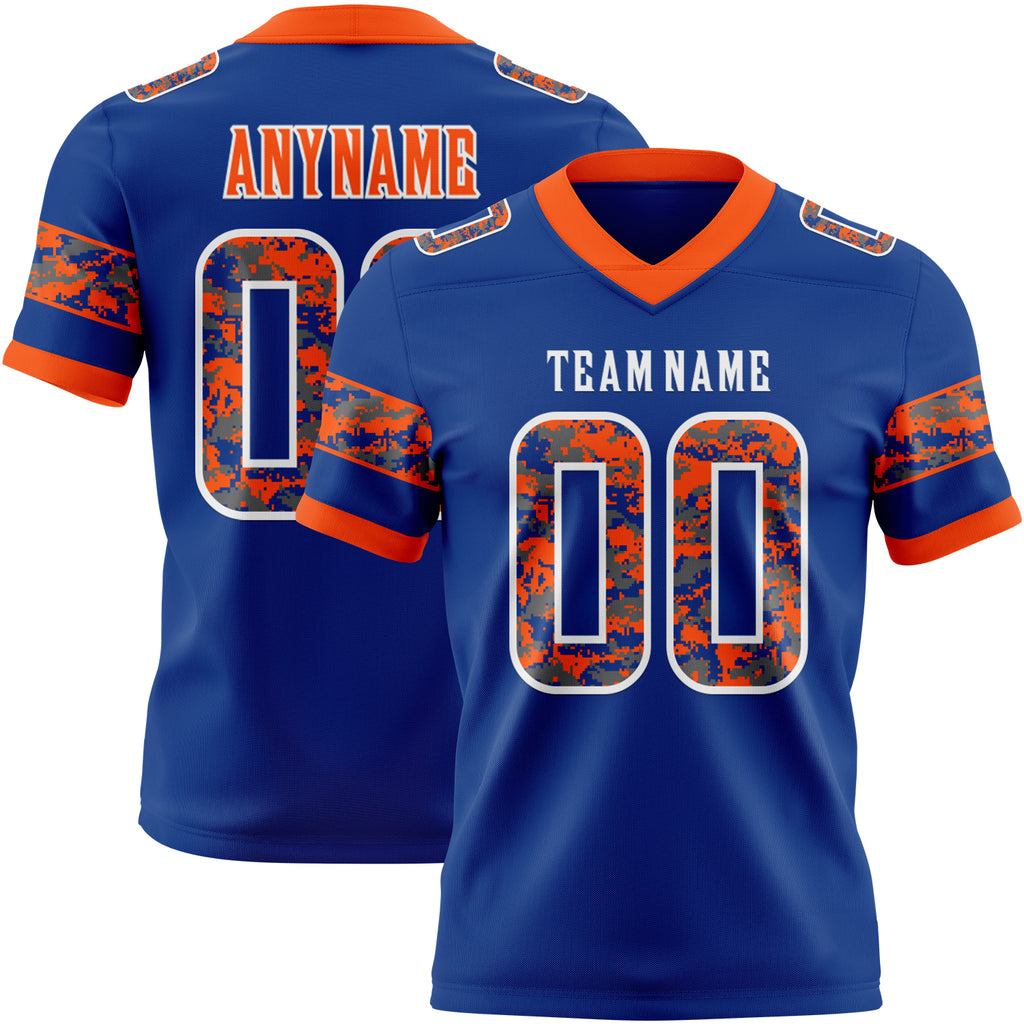 Custom Royal Camo White-Orange Authentic Digital Camouflage Panel Football Jersey