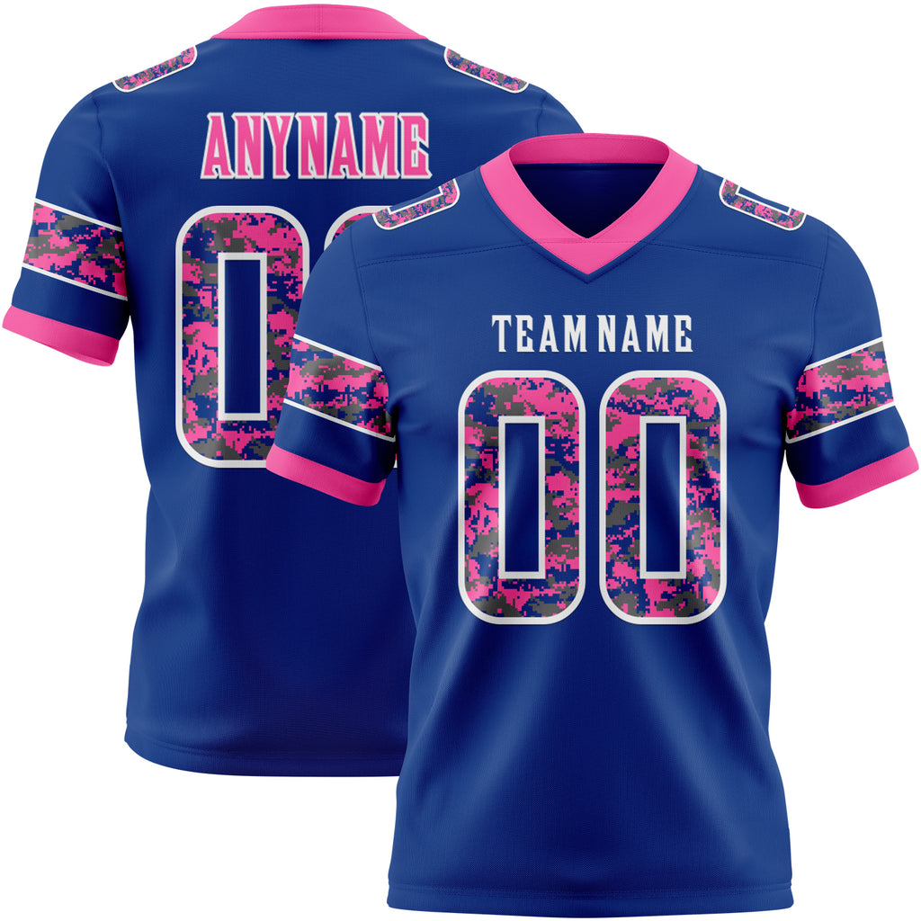 Custom Royal Camo White-Pink Authentic Digital Camouflage Panel Football Jersey