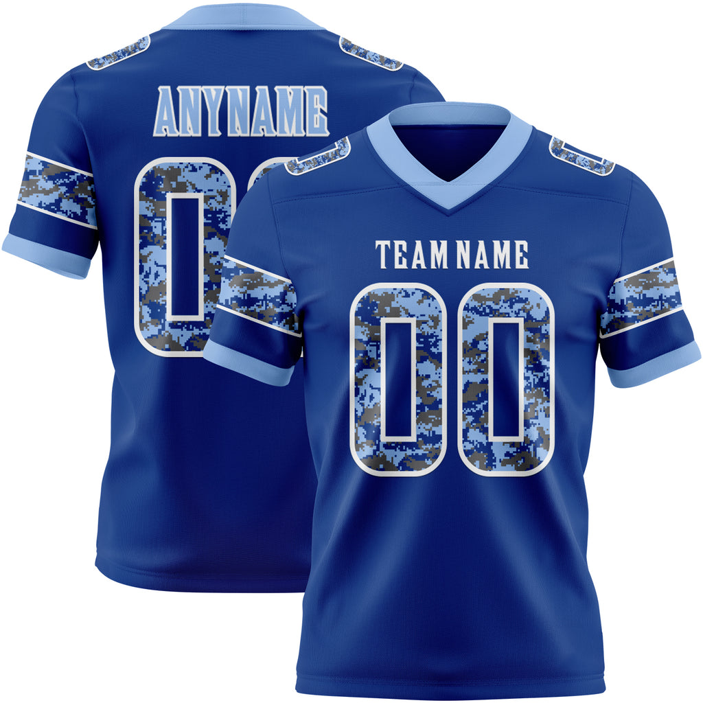 Custom Royal Camo White-Light Blue Authentic Digital Camouflage Panel Football Jersey
