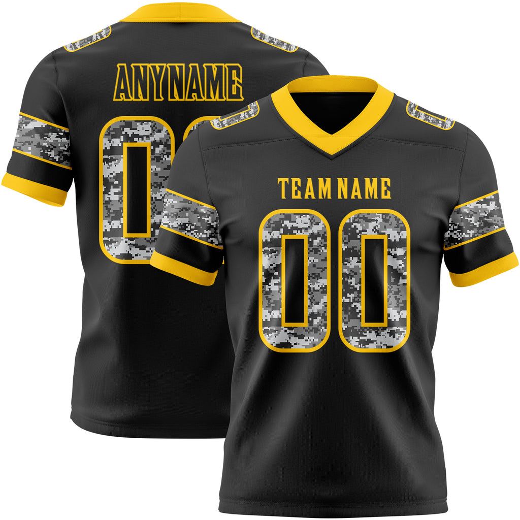 Custom Black Camo-Yellow Authentic Digital Camouflage Panel Football Jersey