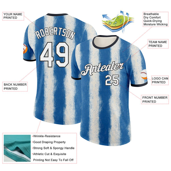 Custom Sky Blue White-Black Argentina Splatter Stripe Performance T-Shirt