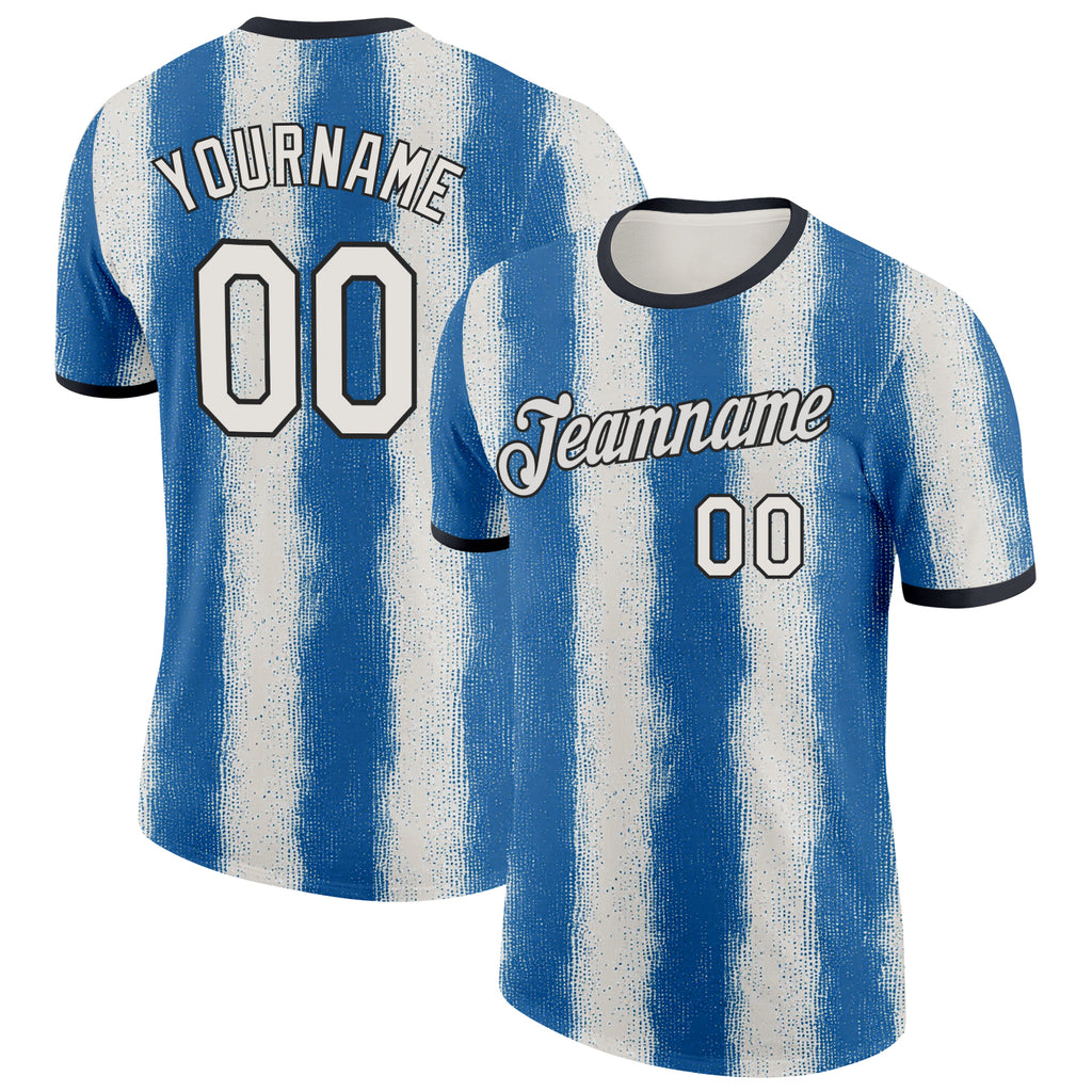 Custom Sky Blue White-Black Argentina Splatter Stripe Performance T-Shirt