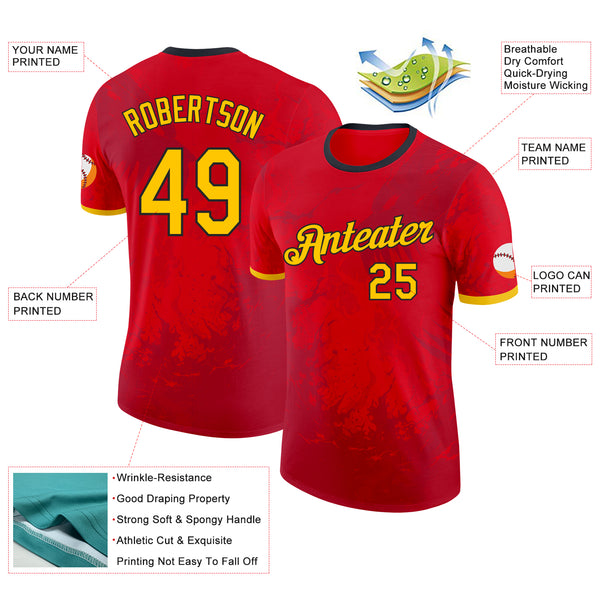 Custom Red Yellow-Black Belgium Ink Splatter Performance T-Shirt