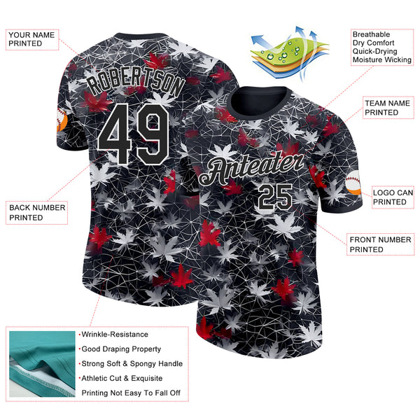 Custom Black-White Canada Maple Leaf Performance T-Shirt