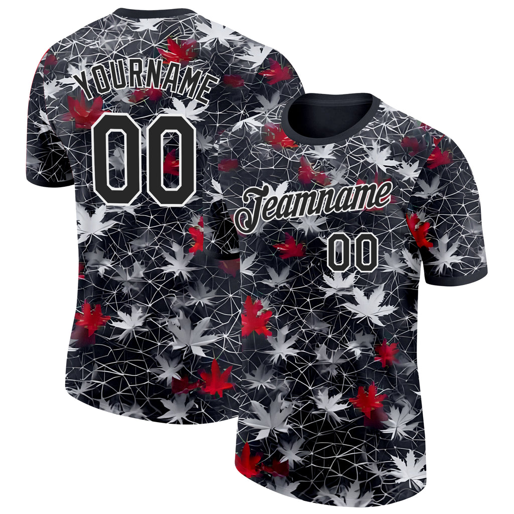 Custom Black-White Canada Maple Leaf Performance T-Shirt