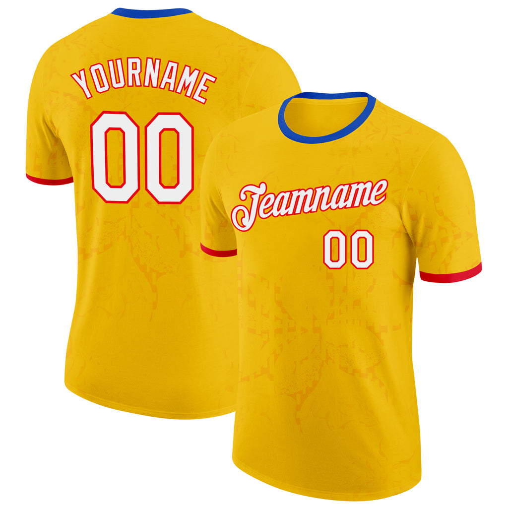 Custom Yellow White Fire Red-Thunder Blue Colombia Butterfly Performance T-Shirt