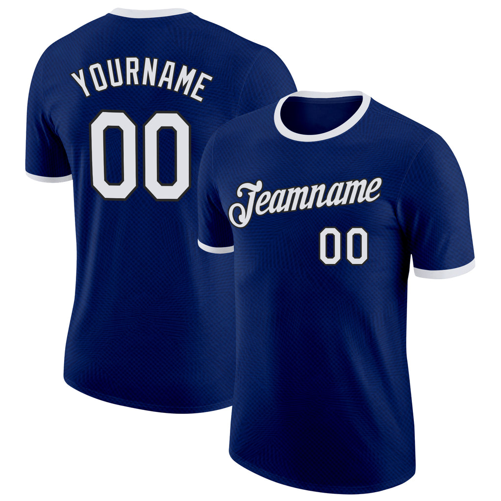 Custom Navy White-Black France Geometric Performance T-Shirt