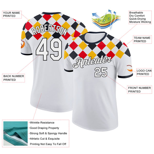 Custom White-Black Germany Checkerboard Performance T-Shirt
