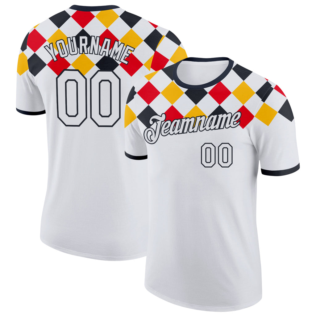 Custom White-Black Germany Checkerboard Performance T-Shirt