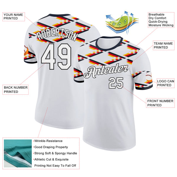Custom White-Black Germany Flag Geometric Stripe Performance T-Shirt