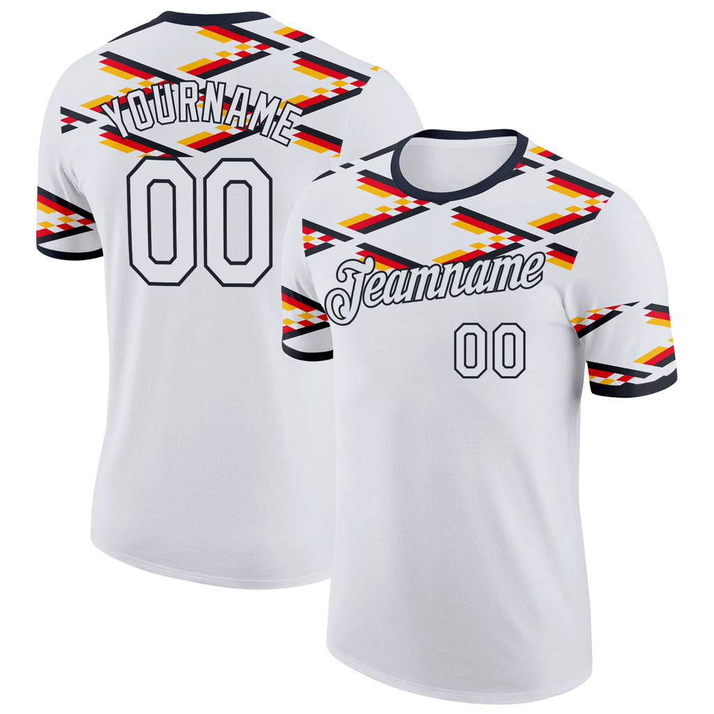 Custom White-Black Germany Flag Geometric Stripe Performance T-Shirt
