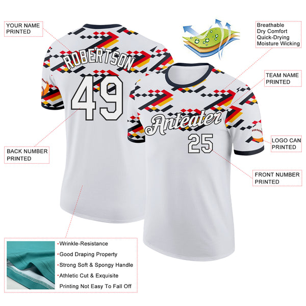 Custom White-Black Germany Pixel Chevron Performance T-Shirt
