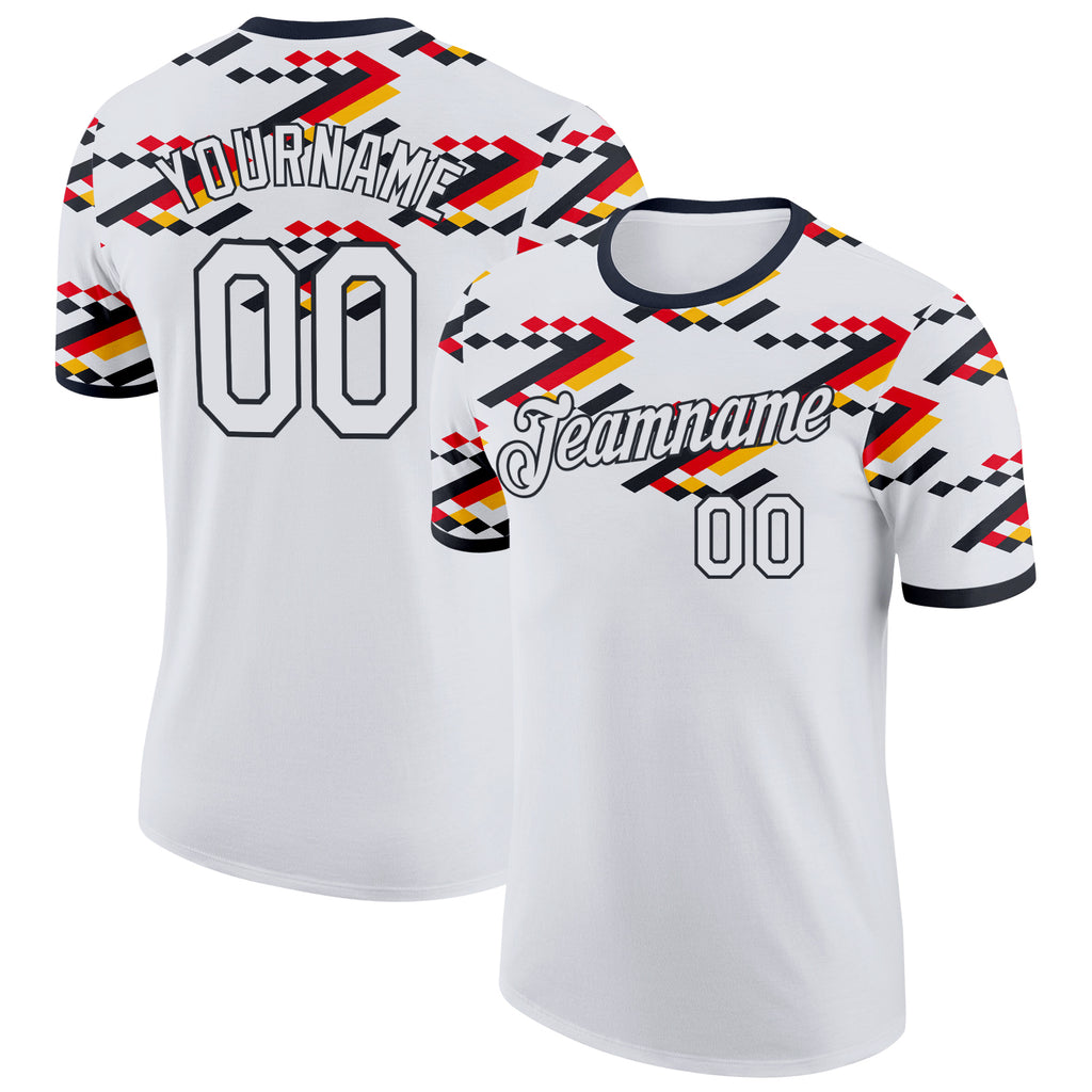 Custom White-Black Germany Pixel Chevron Performance T-Shirt