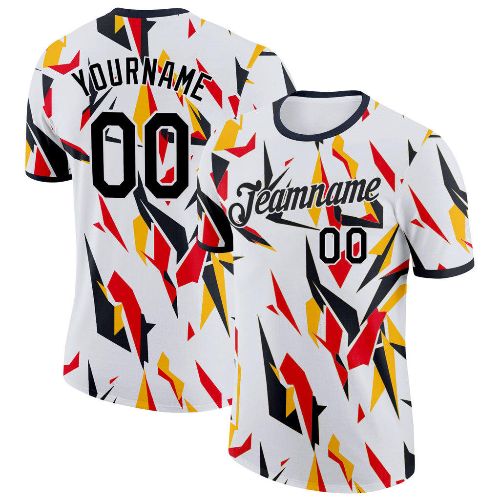 Custom White-Black Germany Geometric Block Performance T-Shirt