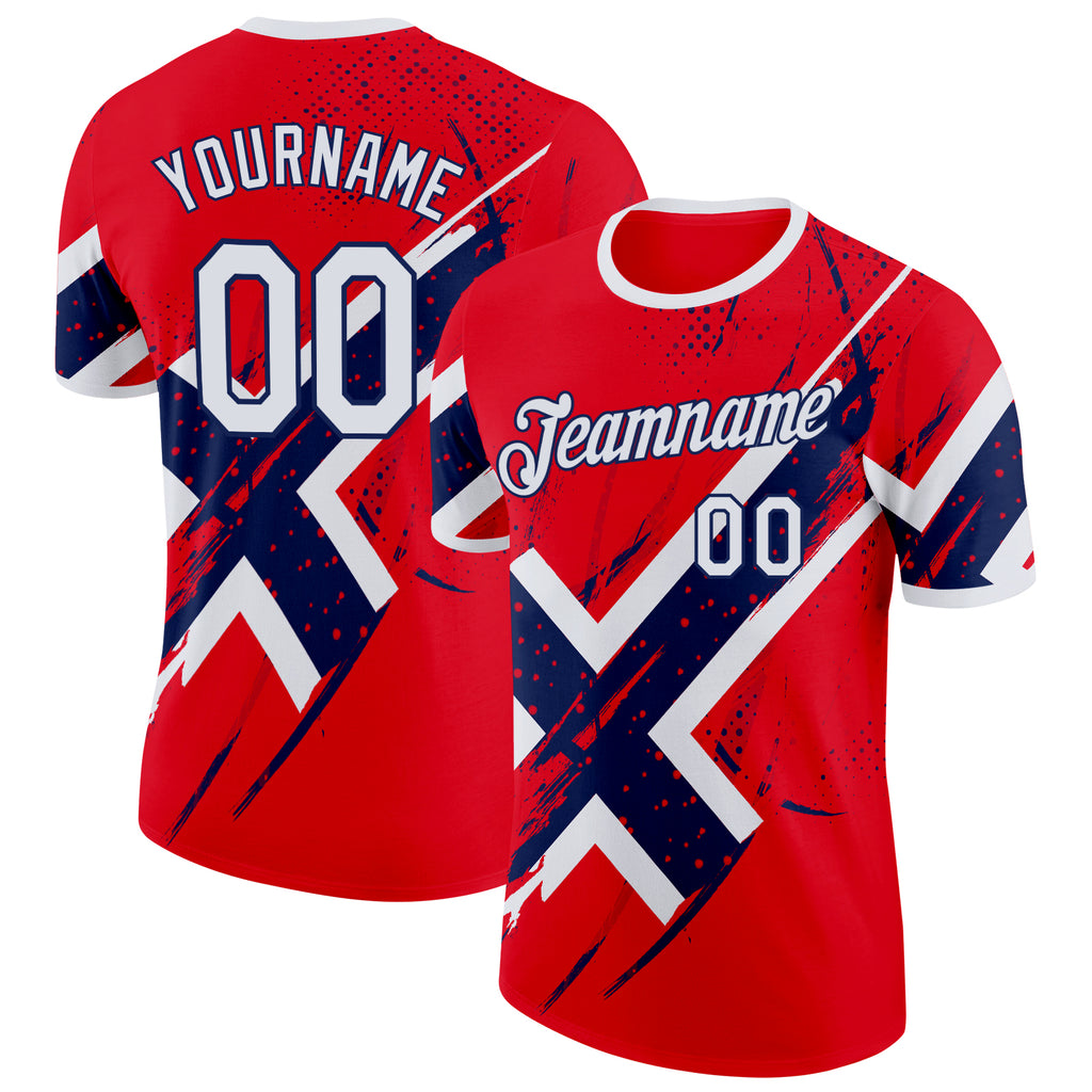 Custom Red White-Navy Norway Flag Performance T-Shirt