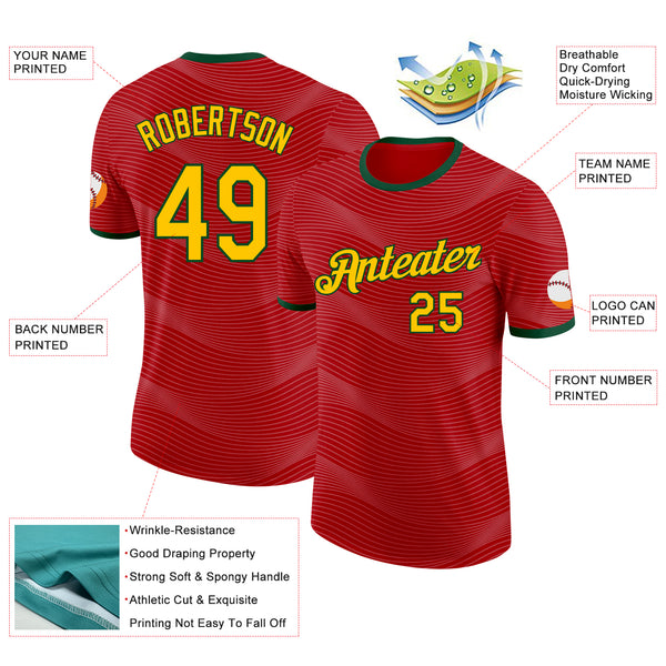 Custom Red Yellow-Green Portugal Wave Performance T-Shirt