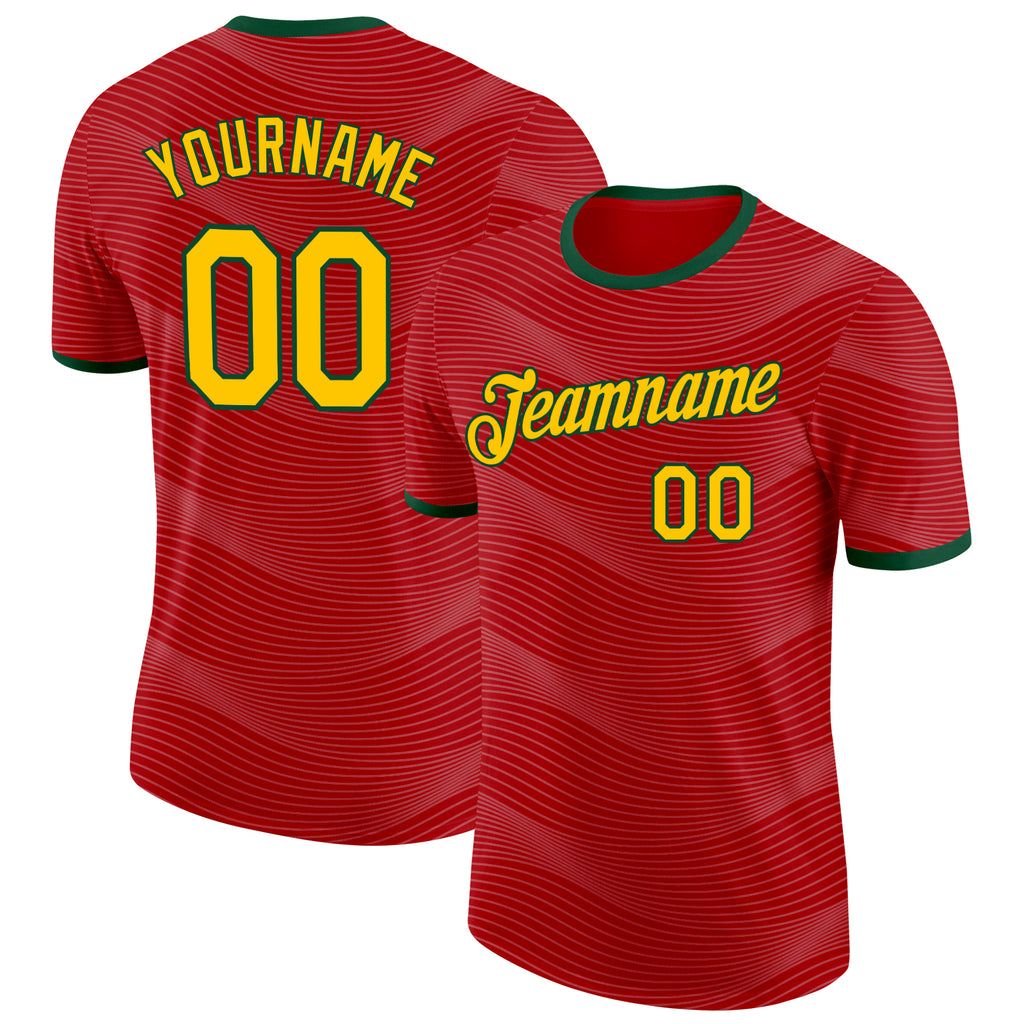 Custom Red Yellow-Green Portugal Wave Performance T-Shirt