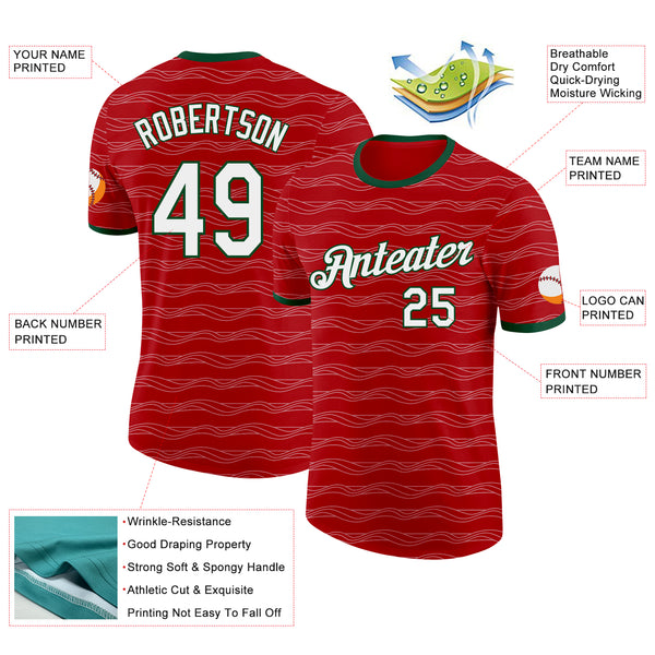 Custom Red White-Green Portugal Wave Performance T-Shirt
