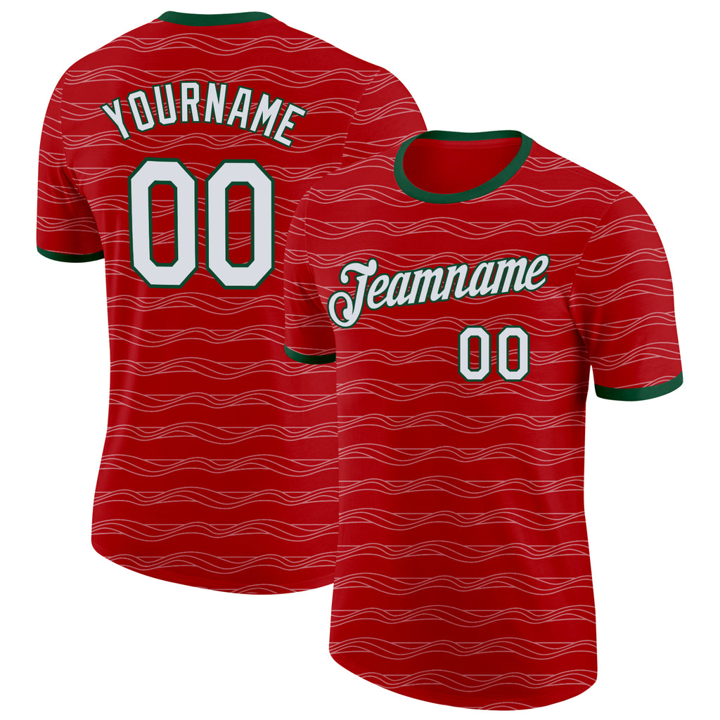 Custom Red White-Green Portugal Wave Performance T-Shirt