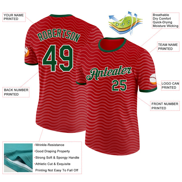 Custom Red Green-White Portugal Wave Performance T-Shirt