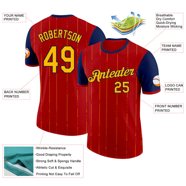 Custom Red Gold-Navy Spain Pinstripe Performance T-Shirt
