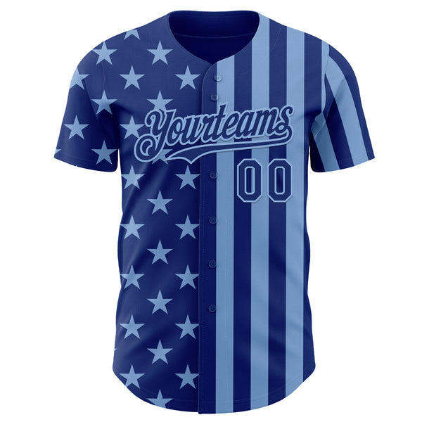 Custom Royal-Light Blue USA Flag Patriotic Split Stars and Stripes Authentic Baseball Jersey