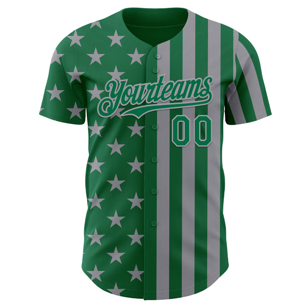 Custom Kelly Green-Gray USA Flag Patriotic Split Stars and Stripes Authentic Baseball Jersey