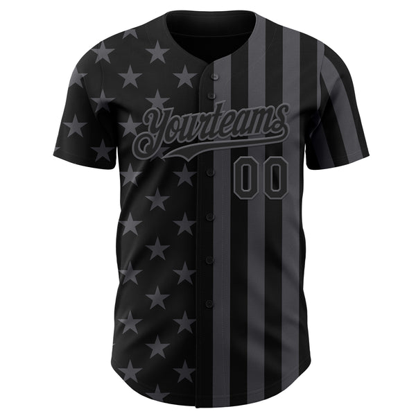 Custom Black-Steel Gray USA Flag Patriotic Split Stars and Stripes Authentic Baseball Jersey