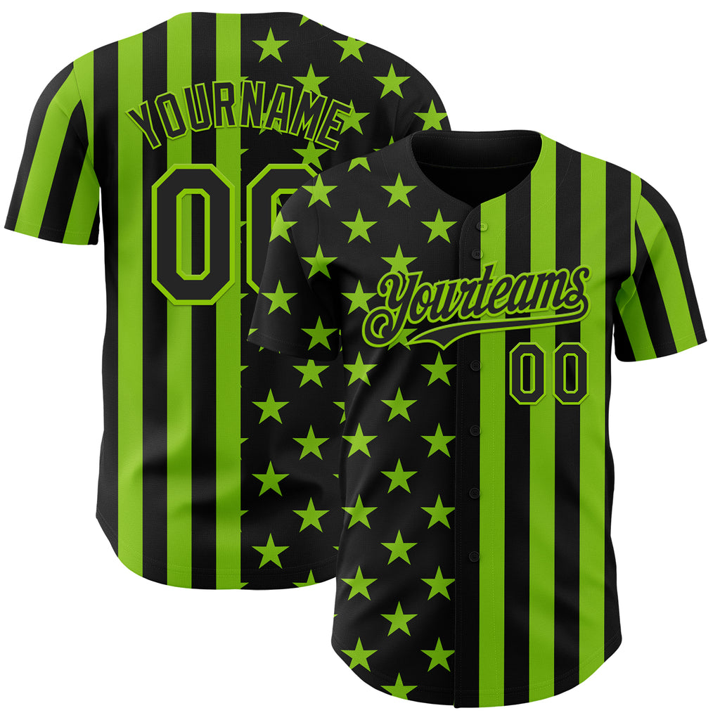 Custom Black-Neon Green USA Flag Patriotic Split Stars and Stripes Authentic Baseball Jersey