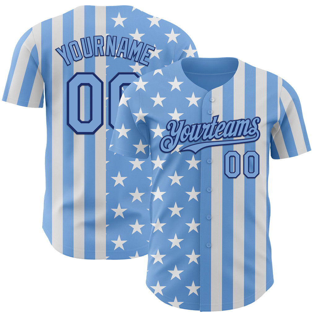 Custom Light Blue White-Royal USA Flag Patriotic Split Stars and Stripes Authentic Baseball Jersey