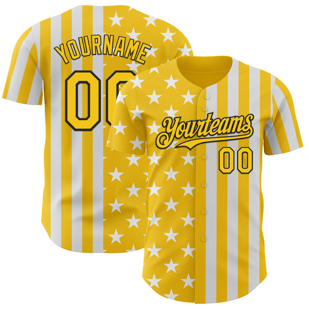 Custom Yellow White-Black USA Flag Patriotic Split Stars and Stripes Authentic Baseball Jersey
