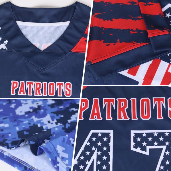 Custom Black USA Flag Camo-Olive Authentic Gradient Digital Camouflage Stars & Stripes Raglan Sleeves Football Jersey