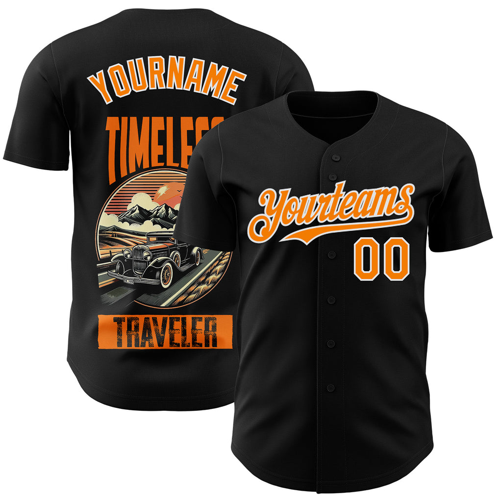 Custom Black Bay Orange-White Route 66 Americana Road Trip Authentic Baseball Jersey