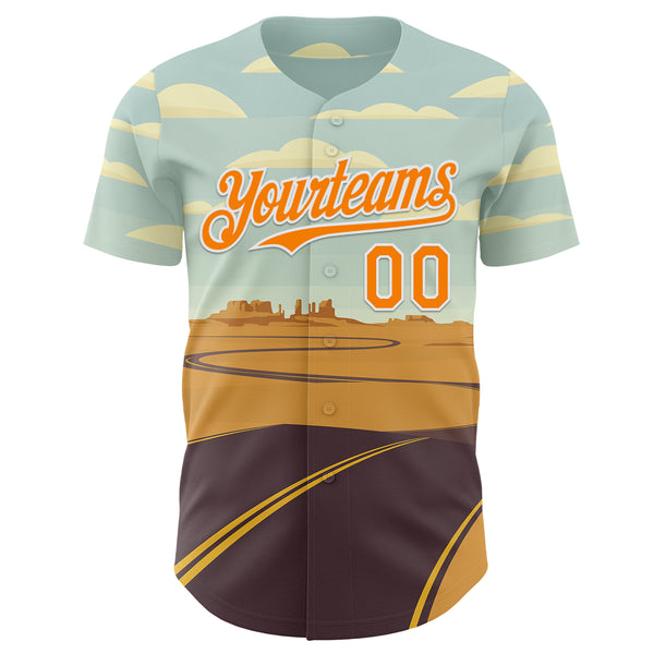 Custom Blue Bay Orange-White Route 66 Desert Americana Road Trip Authentic Baseball Jersey